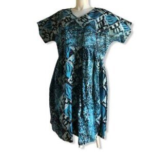 Dress Size 3X or 4X Blue Indigo Black African Batik Cotton Turtle Handcrafted
